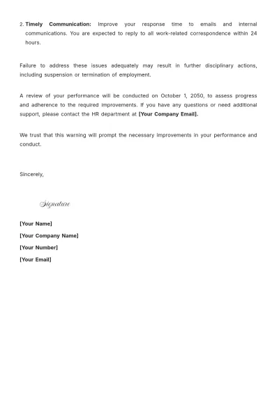 Free Warning Letter to Employee for Negligence of Duty Template to Edit Online