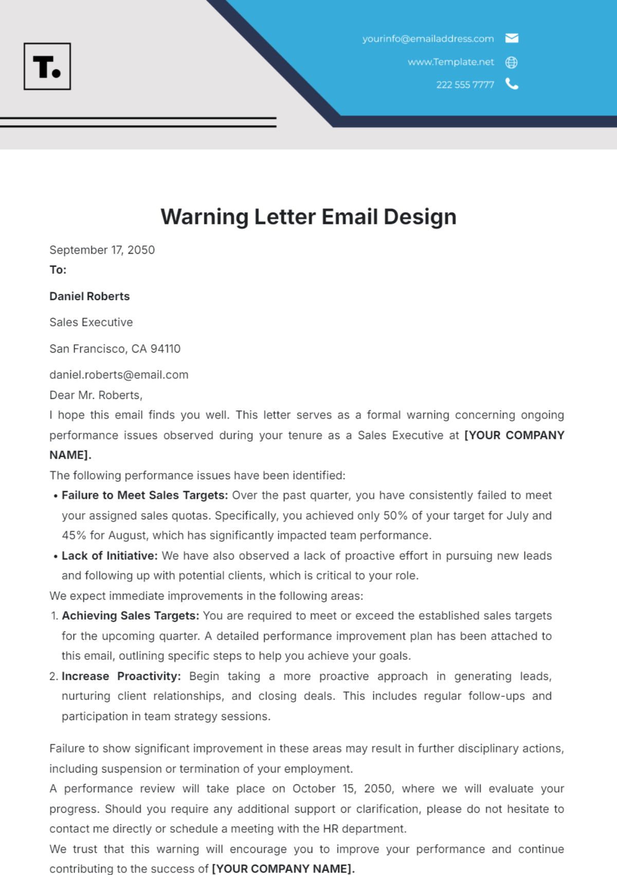 Warning Letter Email Design Template - Edit Online & Download