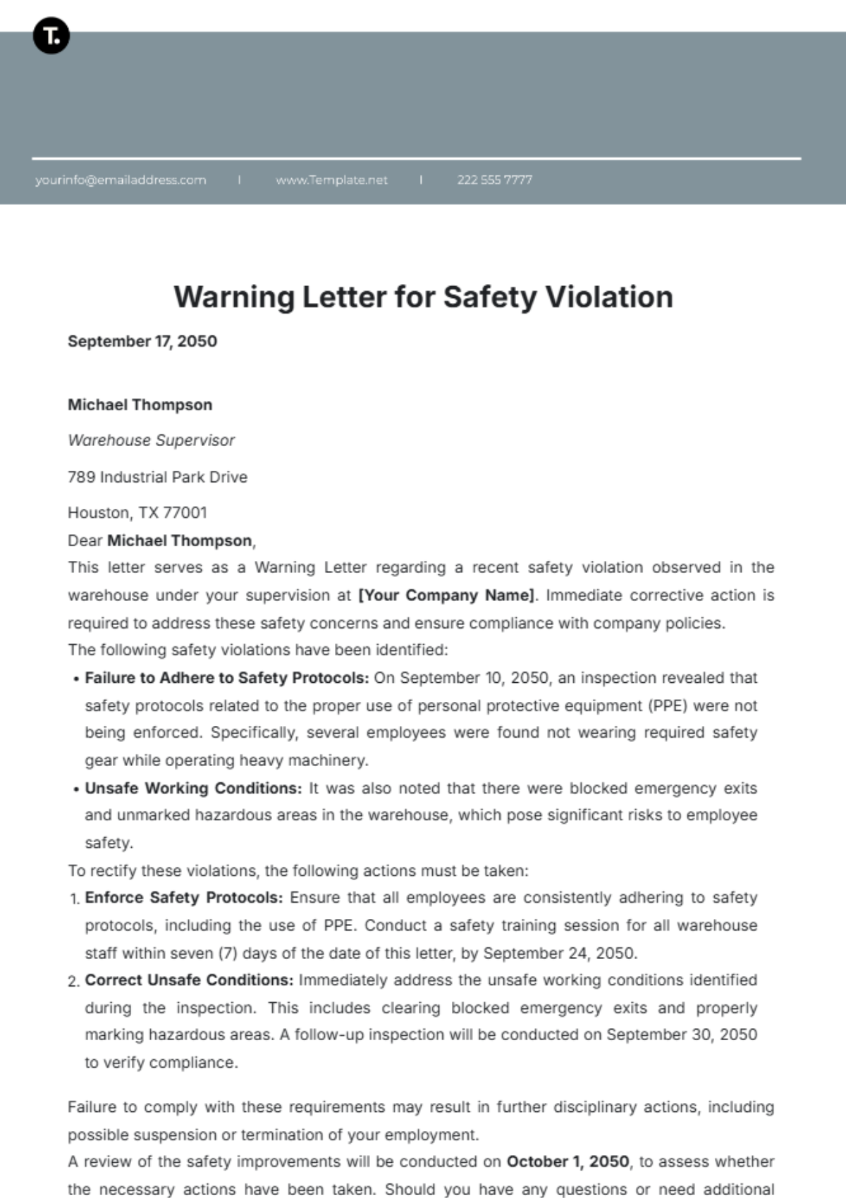 Warning Letter for Safety Violation Template - Edit Online & Download