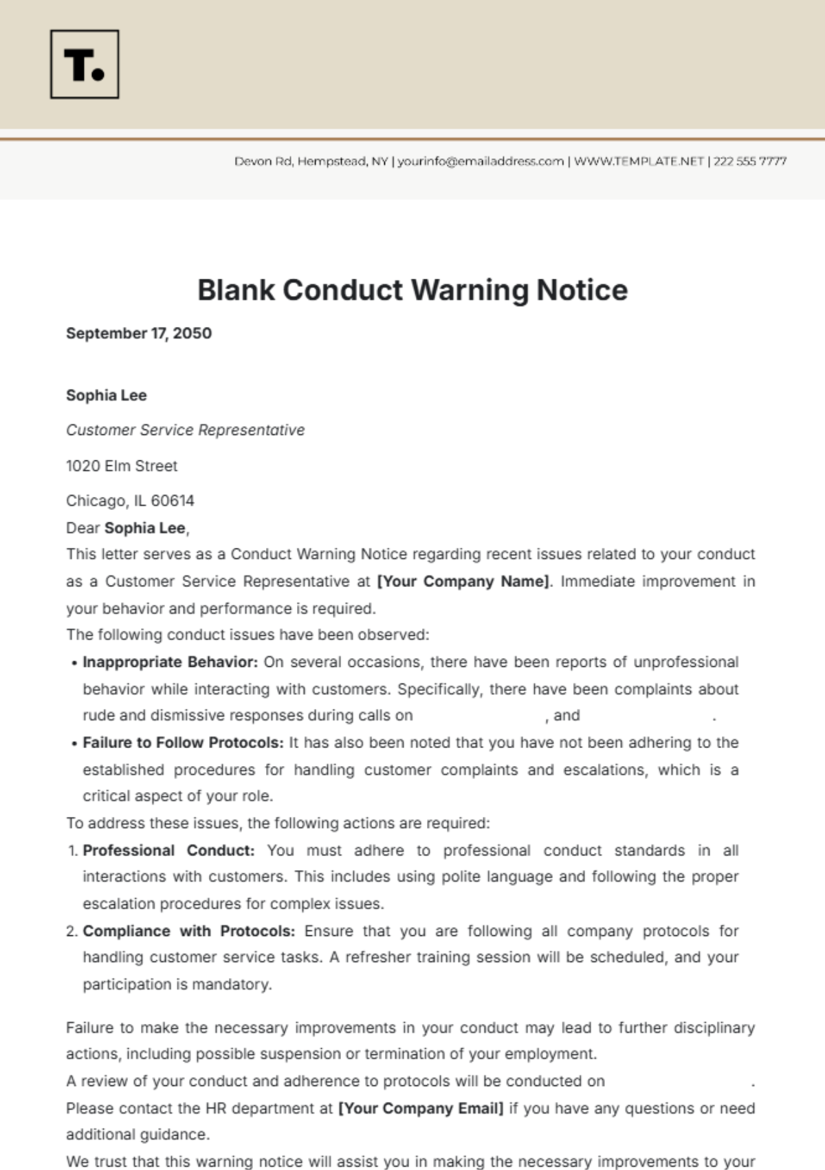 Blank Conduct Warning Notice Template - Edit Online & Download