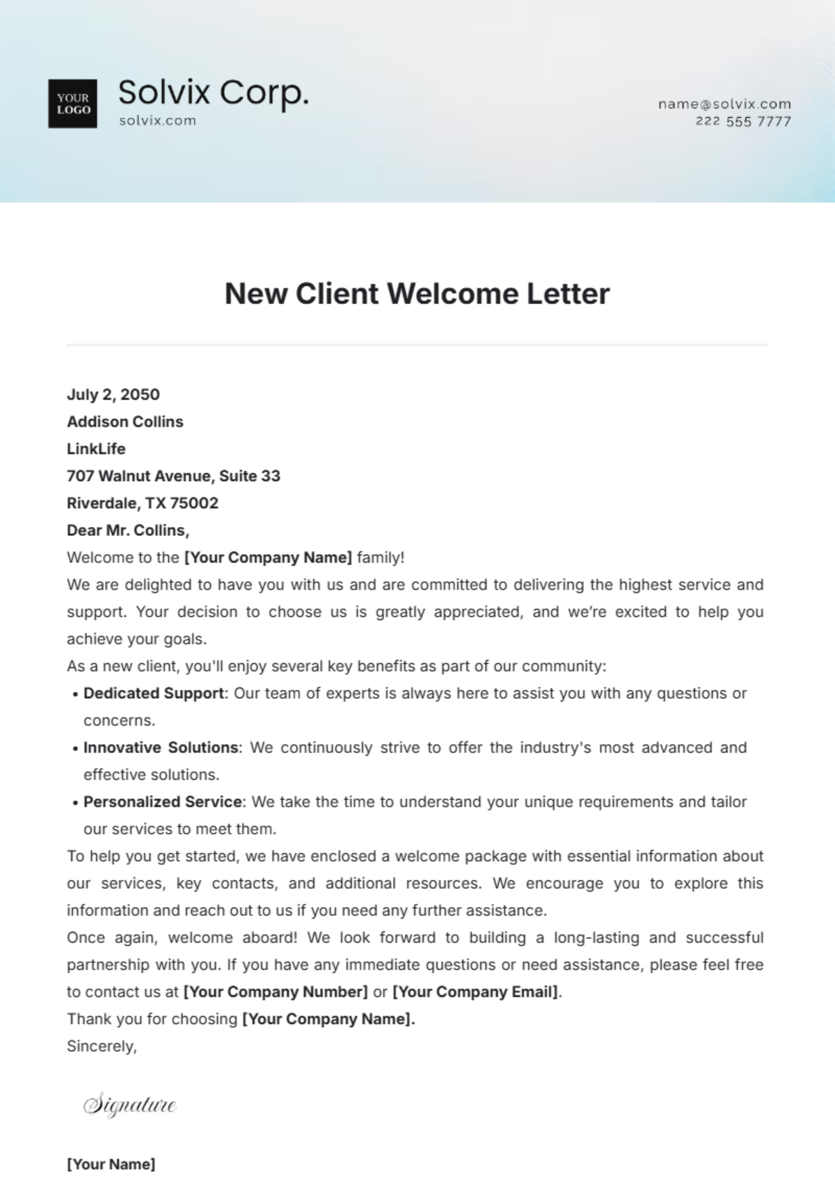 New Client Welcome Letter Template - Edit Online & Download