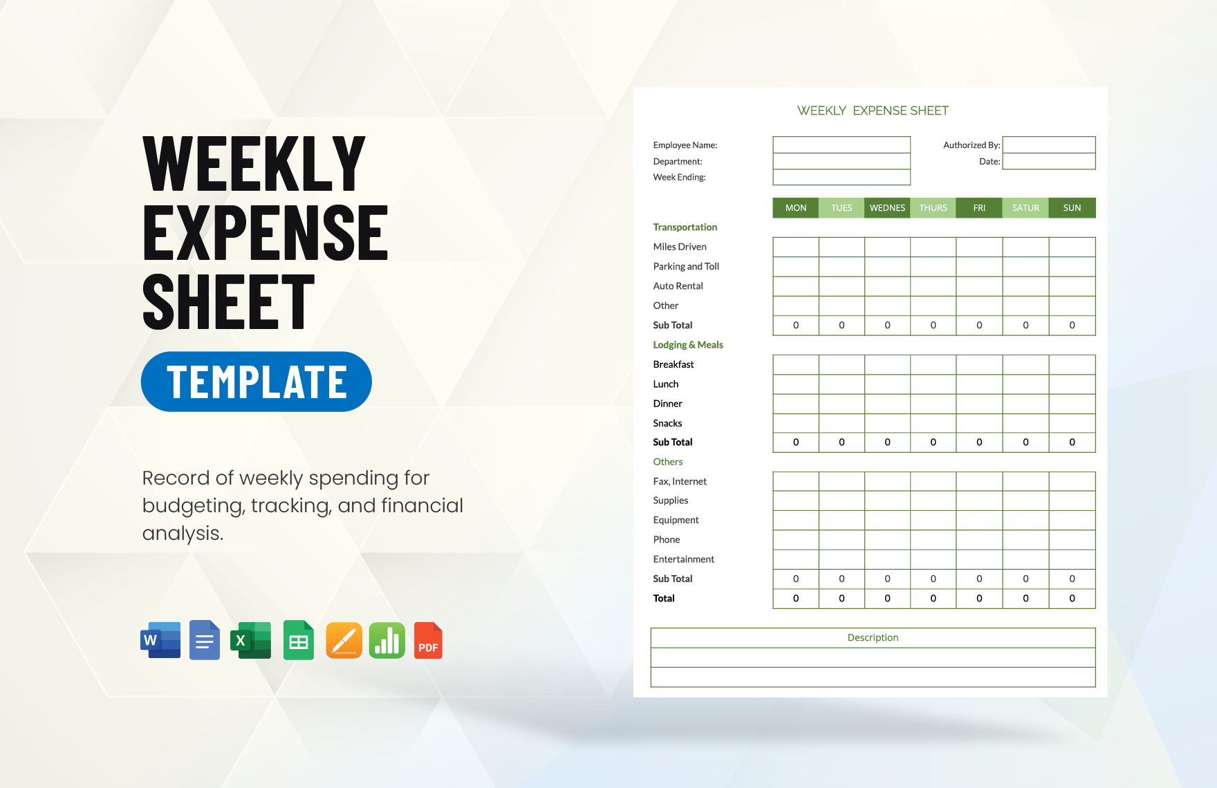 Weekly Expense Sheet Template in Word, Google Docs, Excel, PDF, Google Sheets, Apple Pages, Apple Numbers