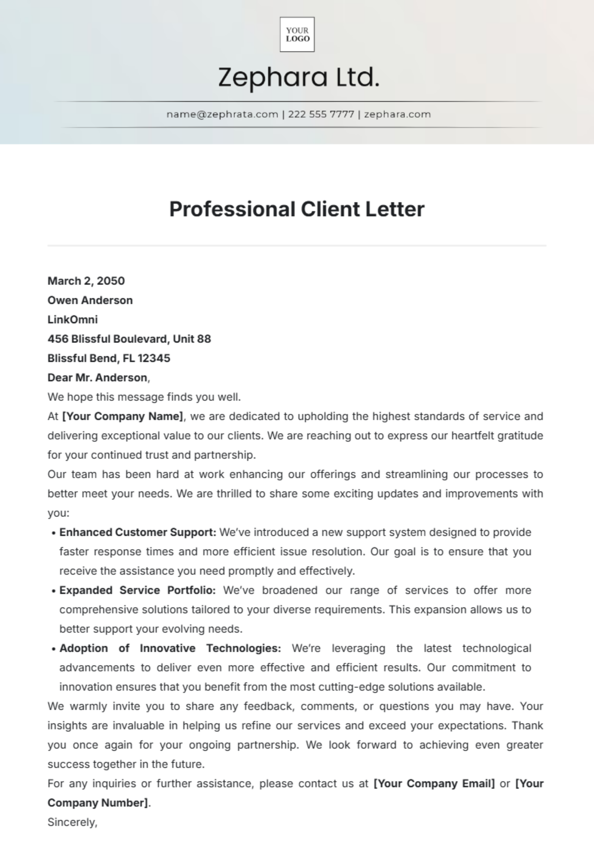 Professional Client Letter Template - Edit Online & Download