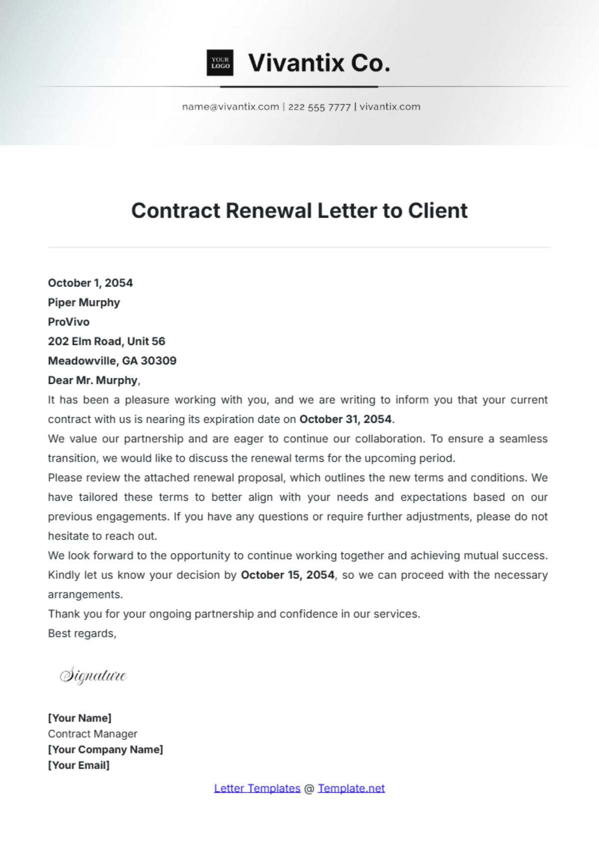 Contract Renewal Letter to Client Template - Edit Online & Download