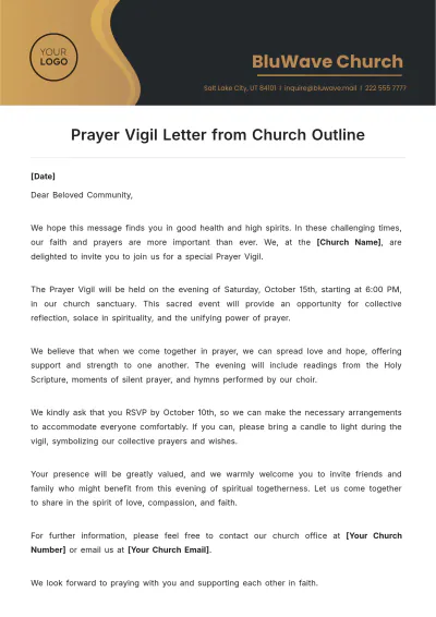 Free Prayer Vigil Letter from Church Outline Template to Edit Online
