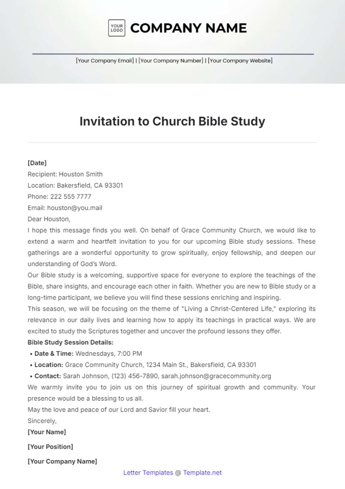 Invitation to Church Bible Study Template - Edit Online & Download