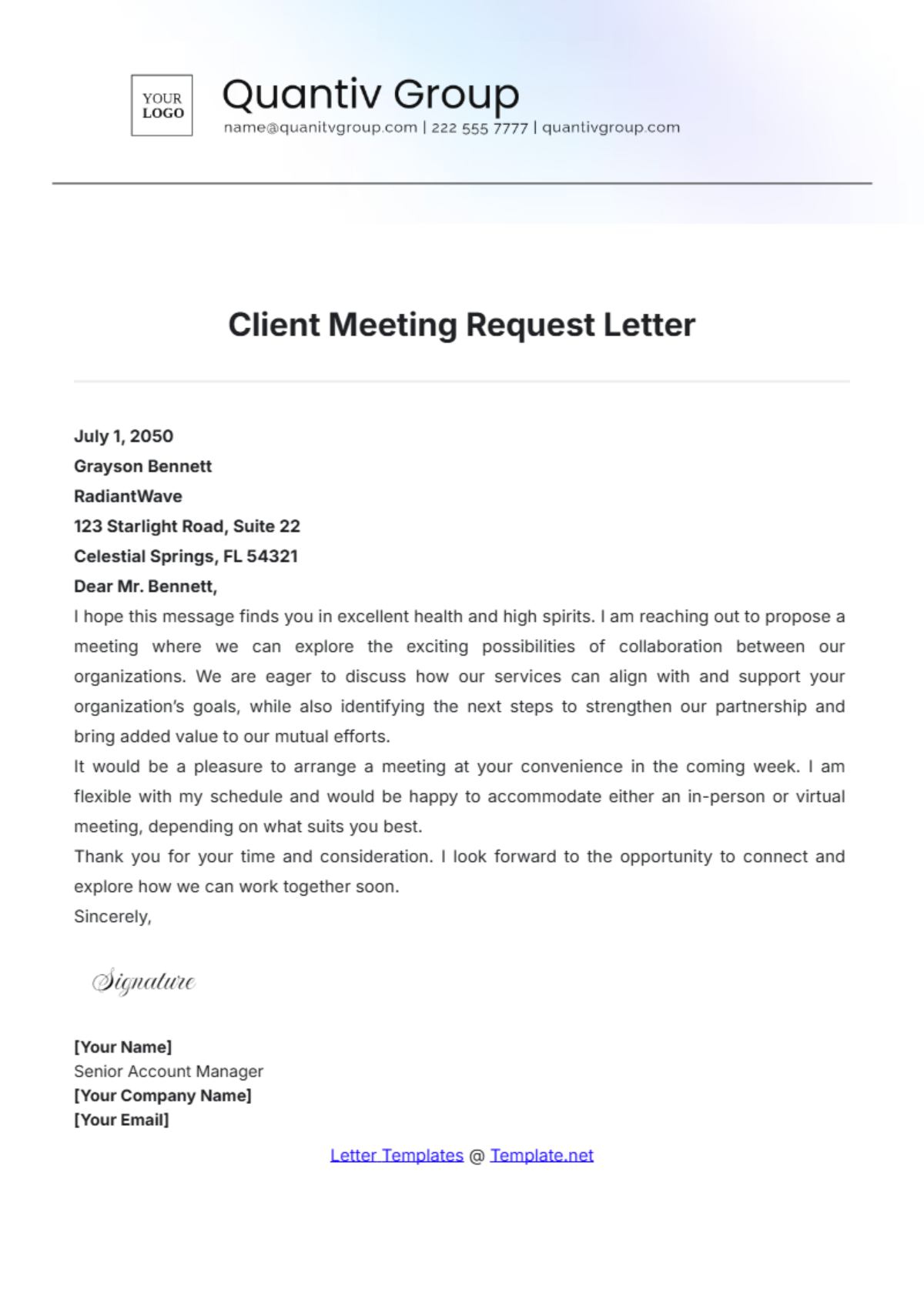 Client Meeting Request Letter Template - Edit Online & Download