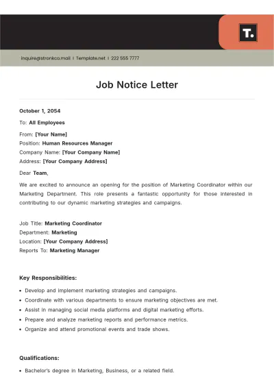 Free Job Notice Letter Template to Edit Online