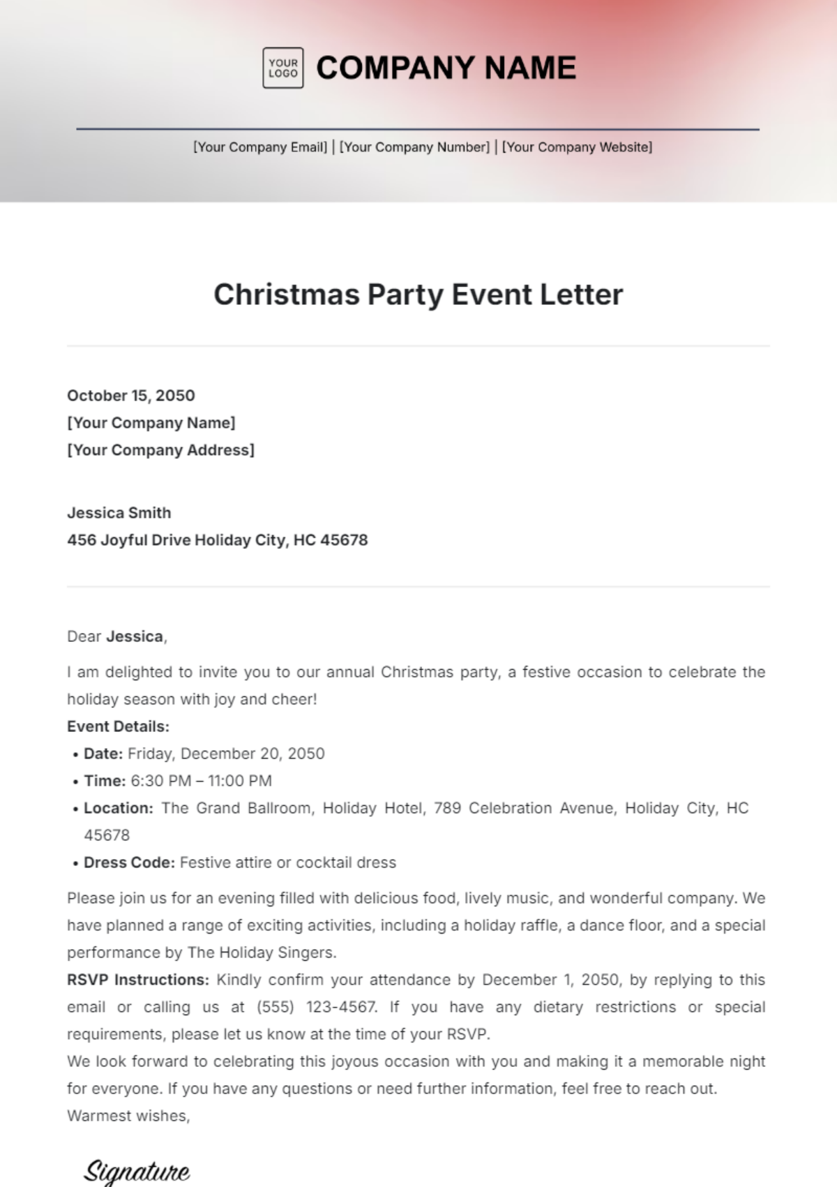 Christmas Party Event  Letter Template - Edit Online & Download