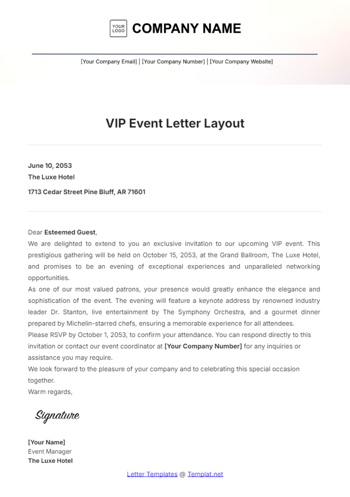 VIP Event Letter Layout Template - Edit Online & Download