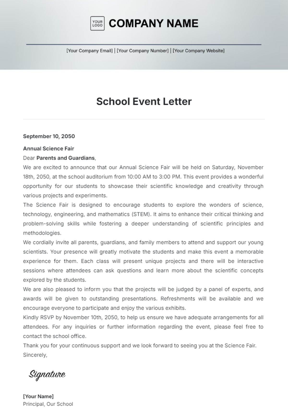 School Event Letter Template - Edit Online & Download