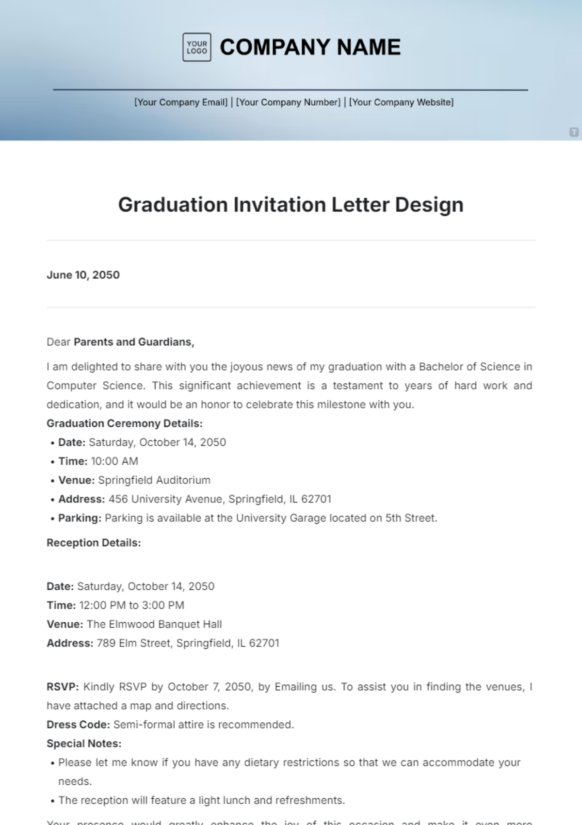 Graduation Invitation Letter Design Template - Edit Online & Download