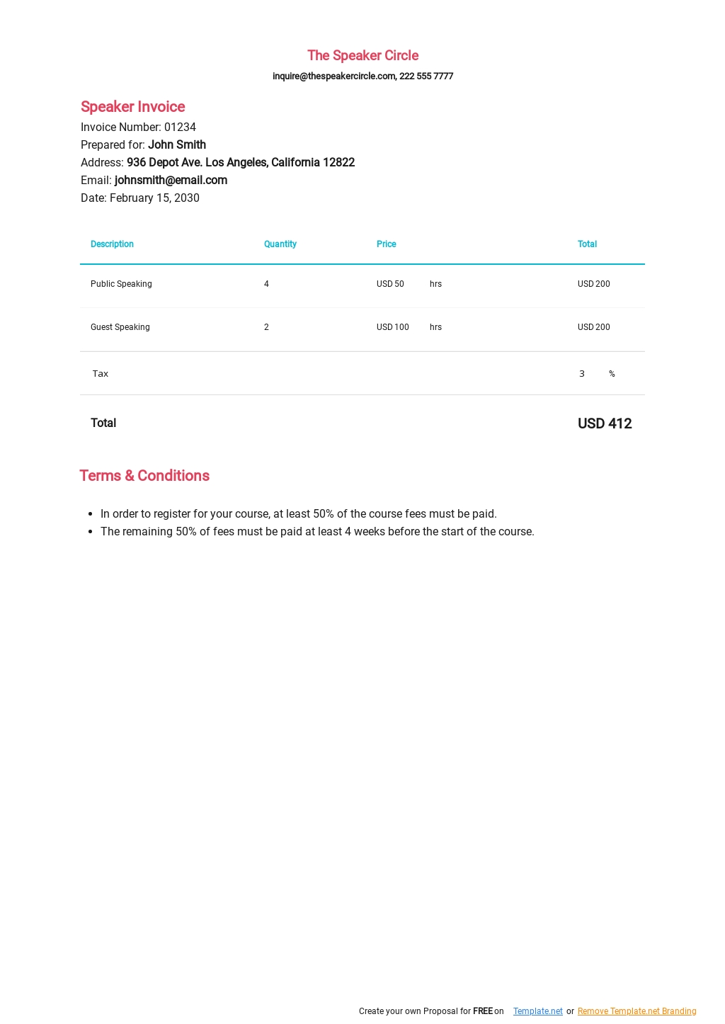 Guest Speaker Invoice Template