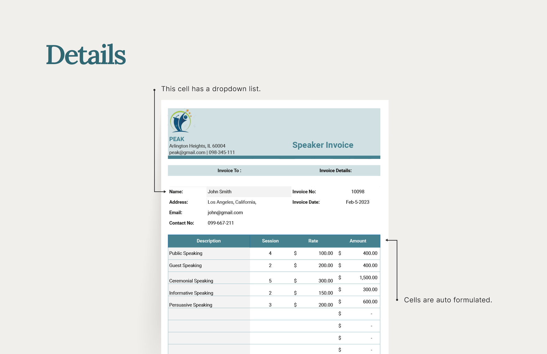 Speaker Invoice Template Download in Word Google Docs Excel PDF