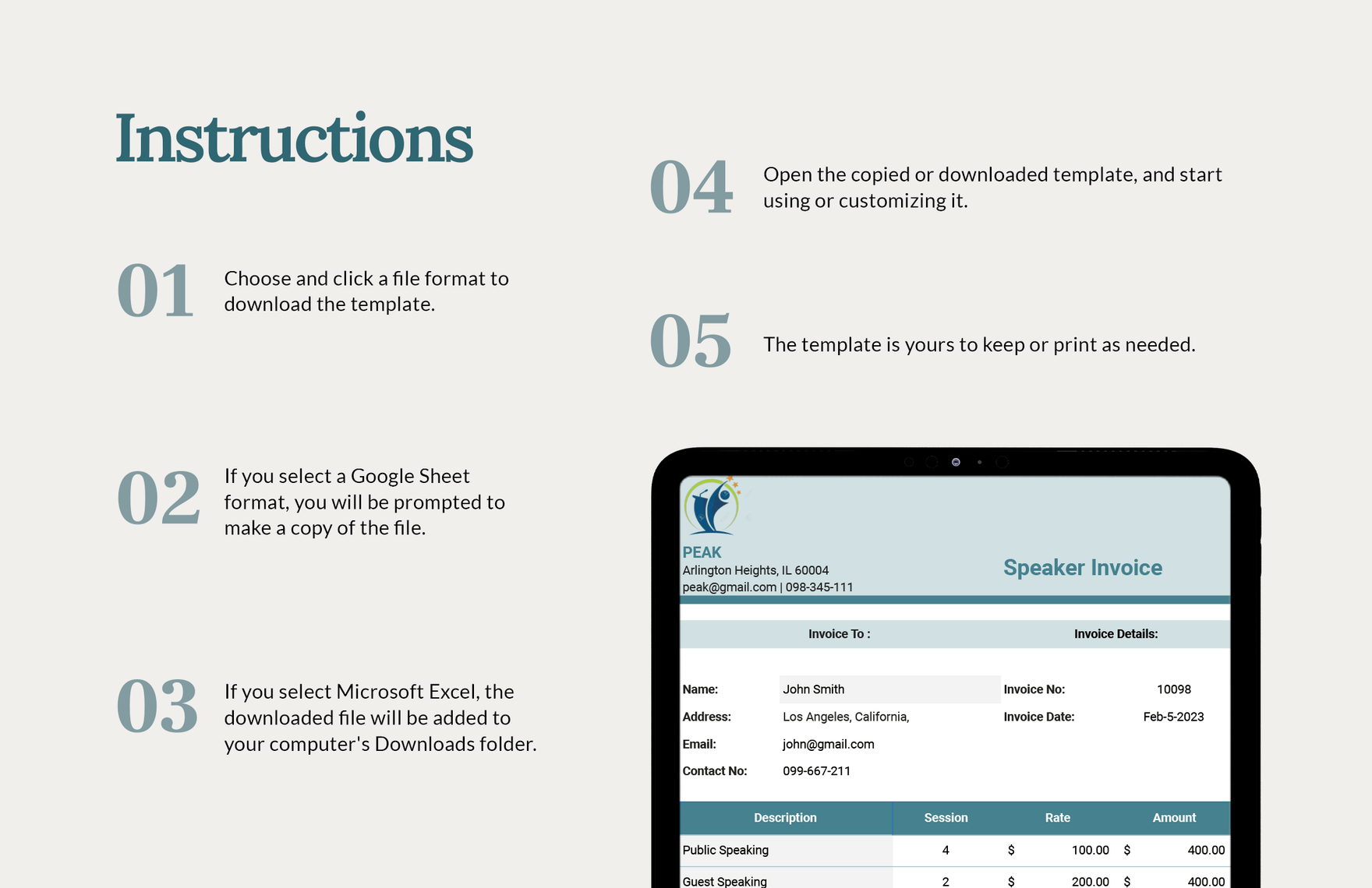 Speaker Invoice Template Download in Word Google Docs Excel PDF