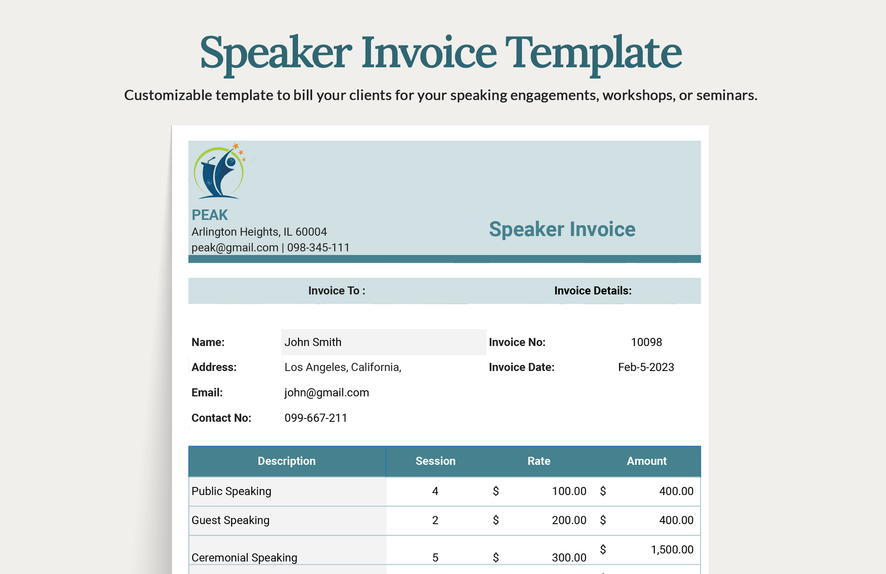 Speaker Invoice Template