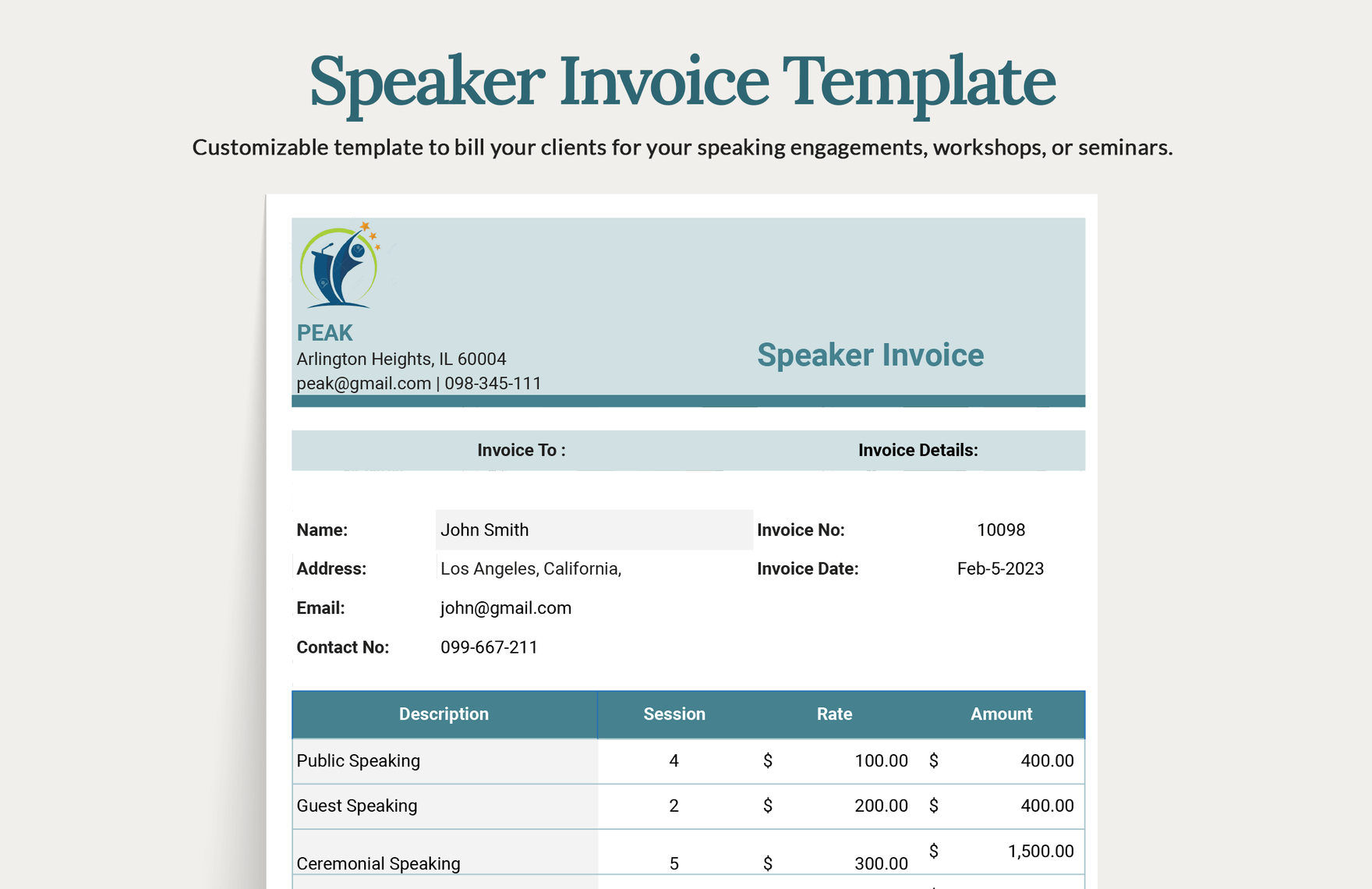 Speaker Invoice Template in Google Docs, InDesign, Illustrator, PSD, Pages, Apple Numbers, PDF, Word, Excel, Google Sheets - Download | Template.net