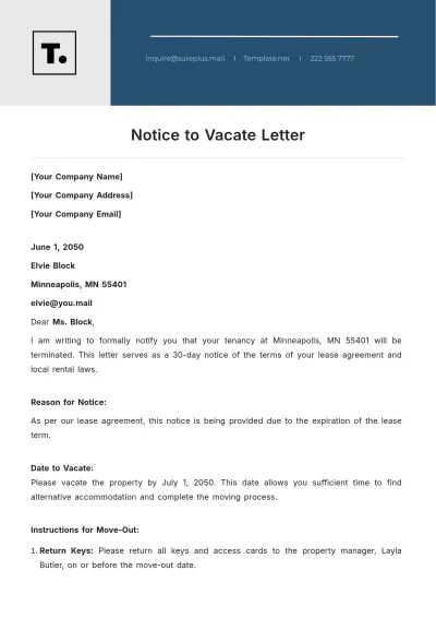 Free Notice to Vacate Letter Template to Edit Online