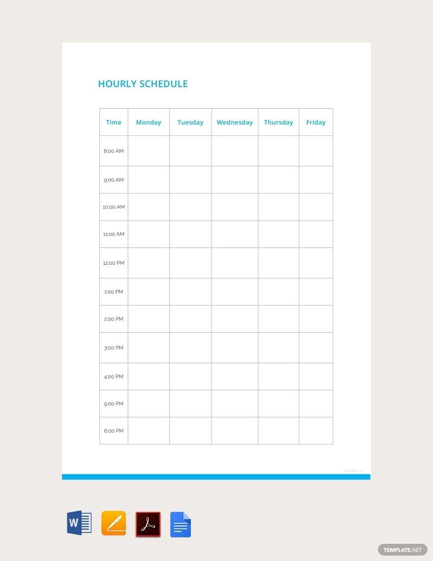 Blank Hourly Schedule Format Template
