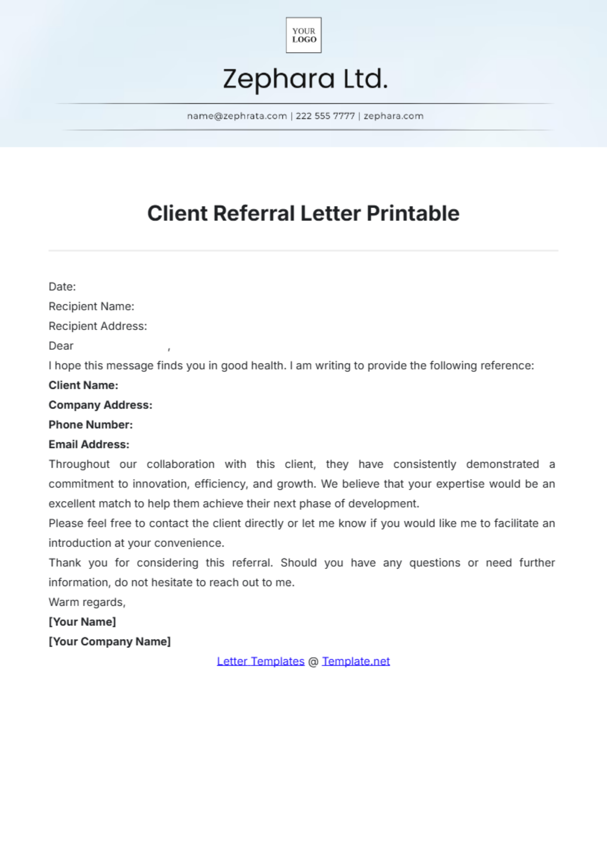 Client Referral Letter Printable Template - Edit Online & Download