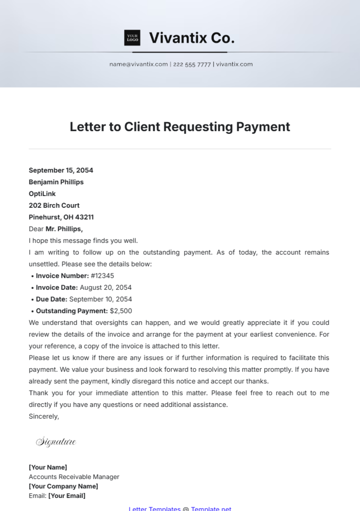 Letter to Client Requesting Payment Template - Edit Online & Download