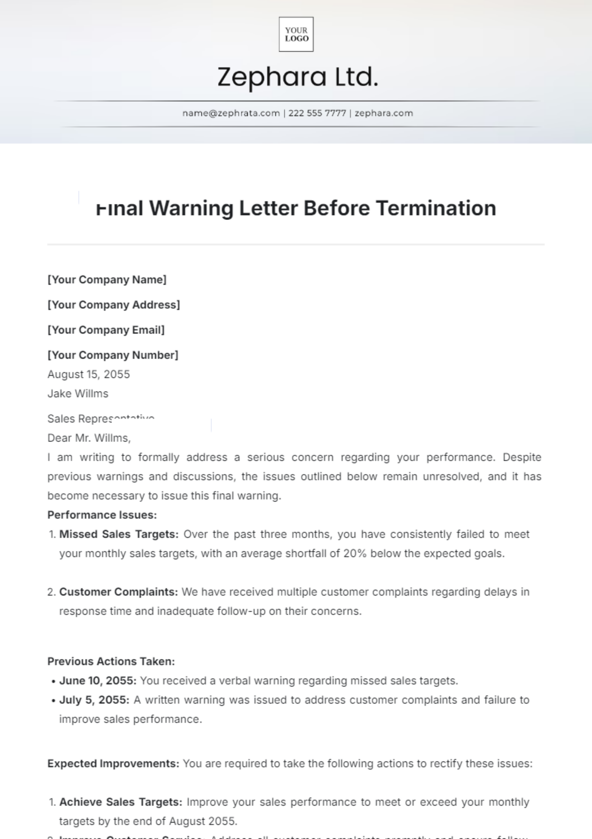 Final Warning Letter Before Termination Template - Edit Online & Download