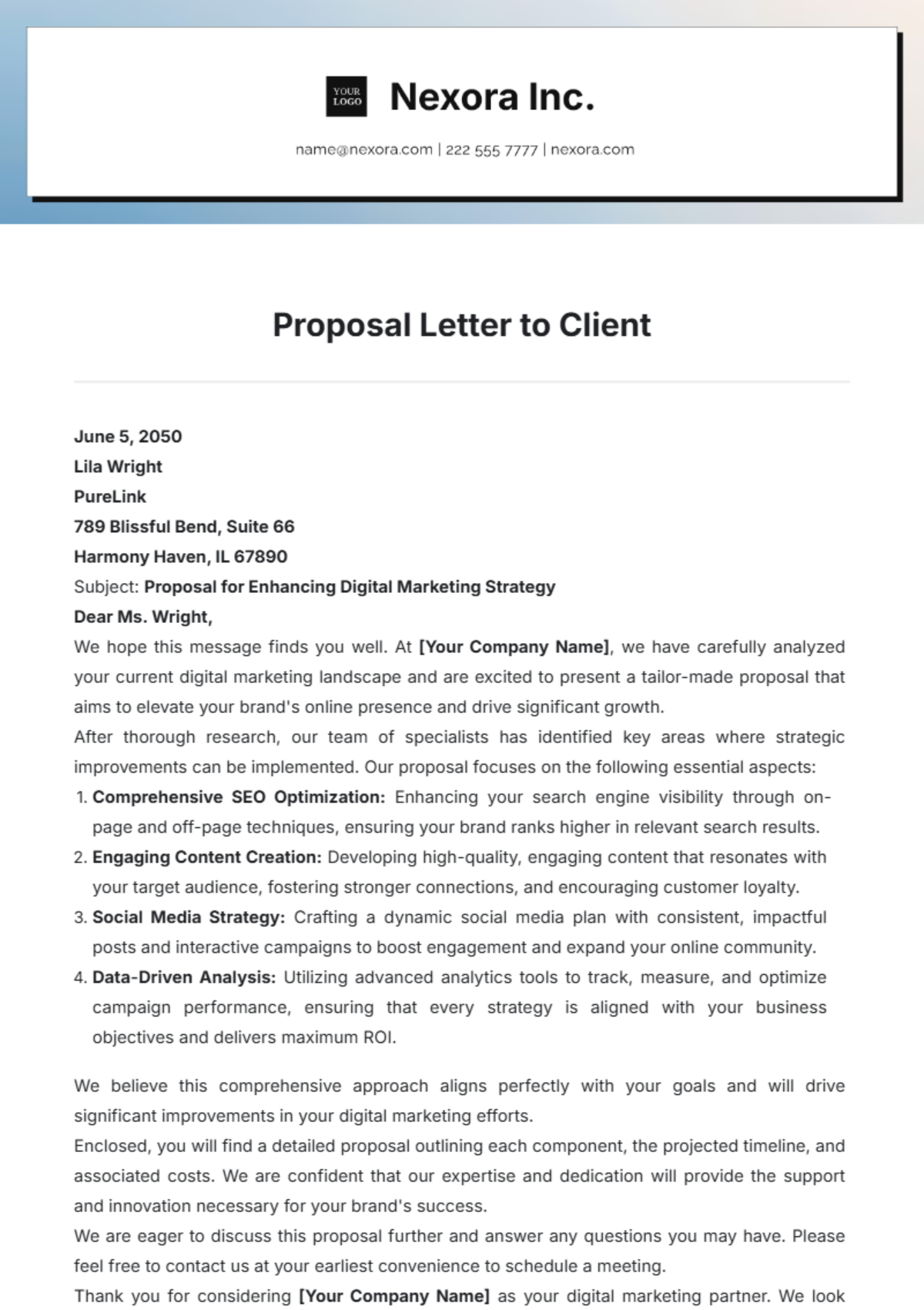 Proposal Letter to Client Template - Edit Online & Download