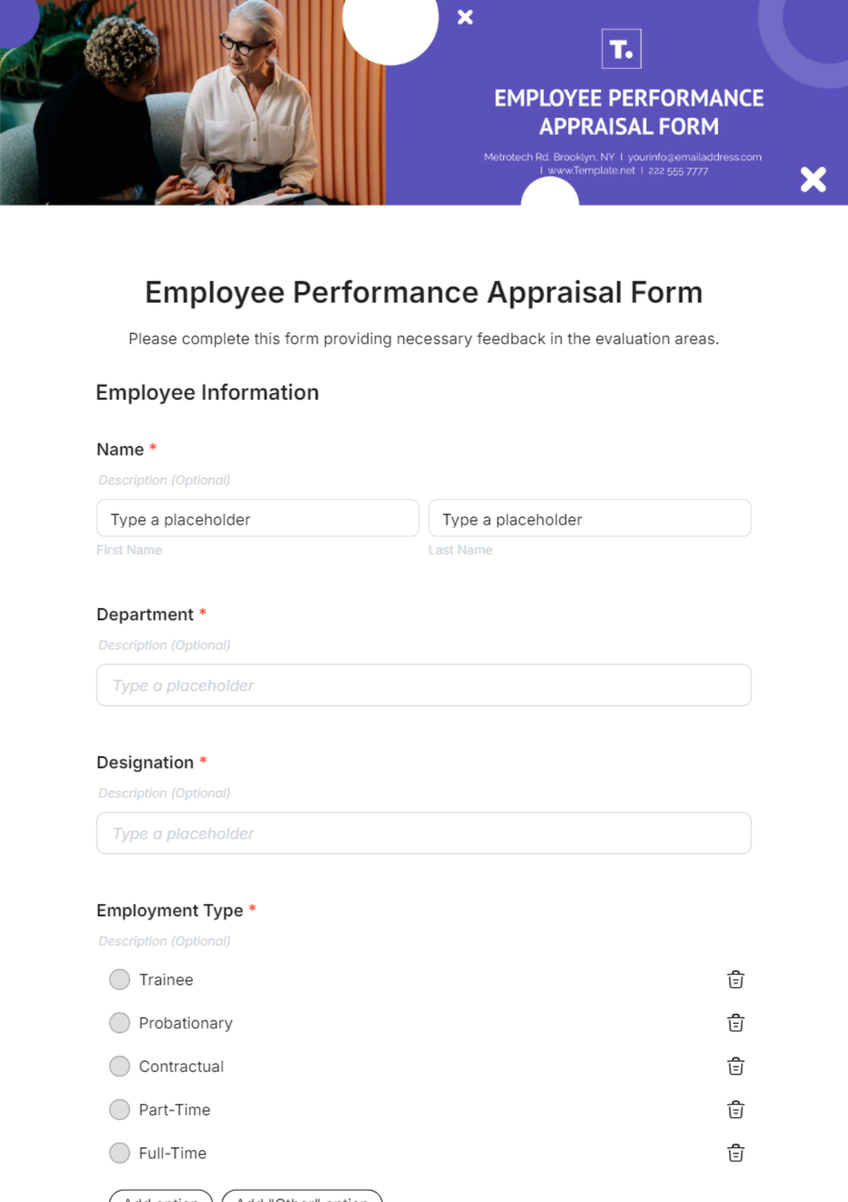 Free Employee Performance Appraisal Form Template