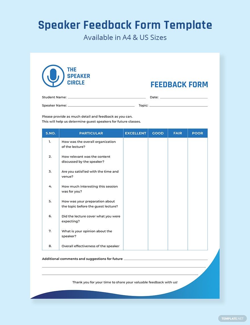 Speaker Feedback Form Template Word Google Docs Illustrator PSD Speaker Feedback Form Template Word Google Docs Illustrator PSD
