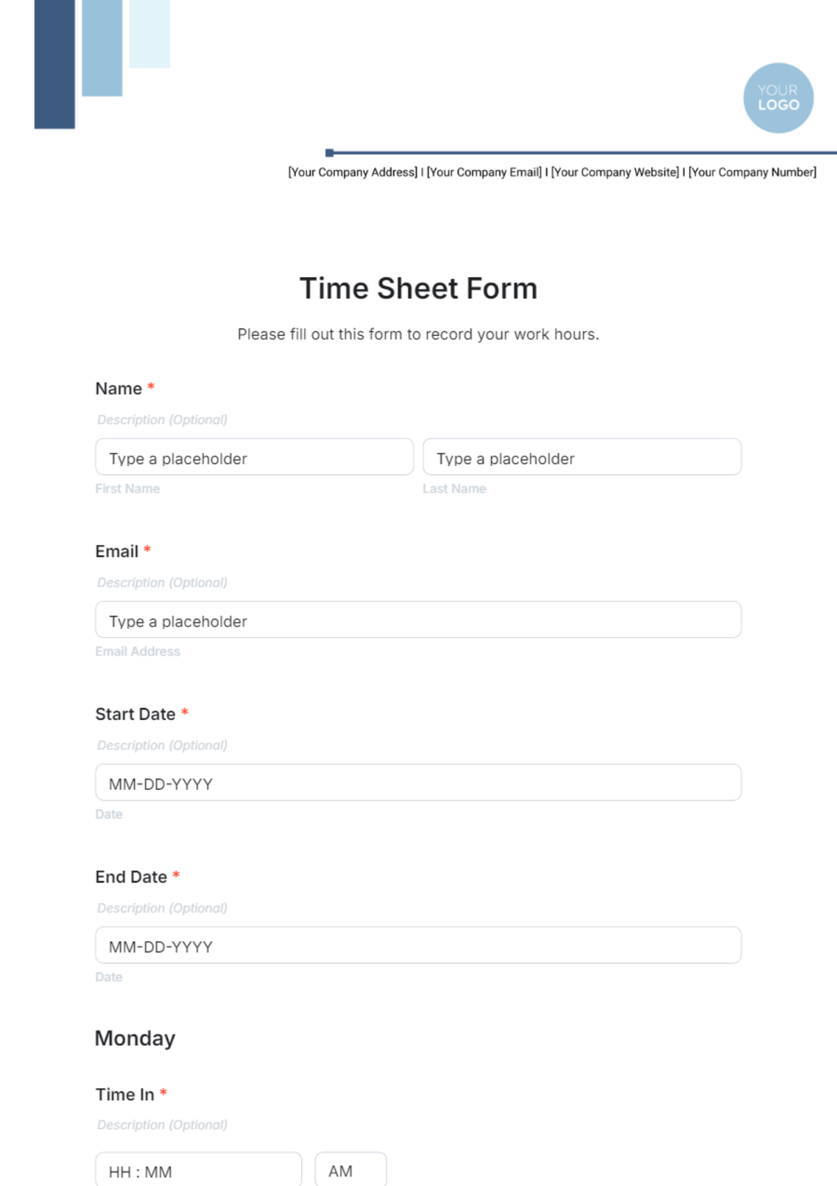 Time Sheet Form Template