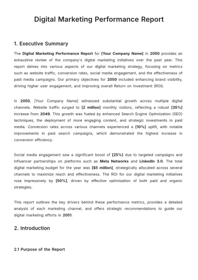Free Digital Marketing Performance Report Template to Edit Online
