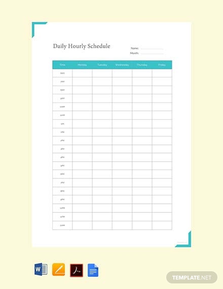 free daily hourly schedule example