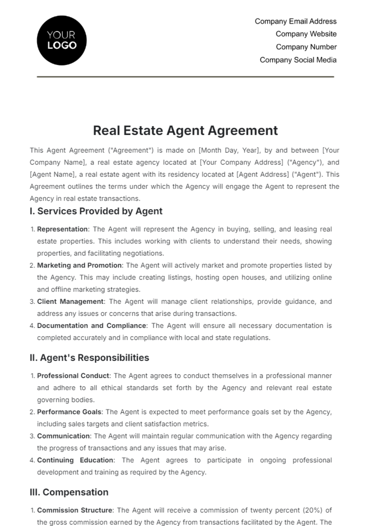 Real Estate Agent Agreement Template - Edit Online & Download