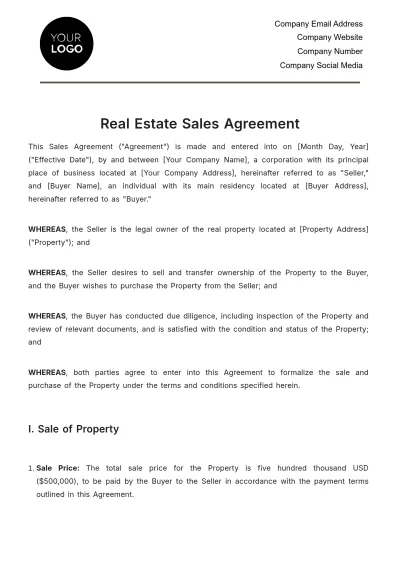 Free Real Estate Sales Agreement Template to Edit Online