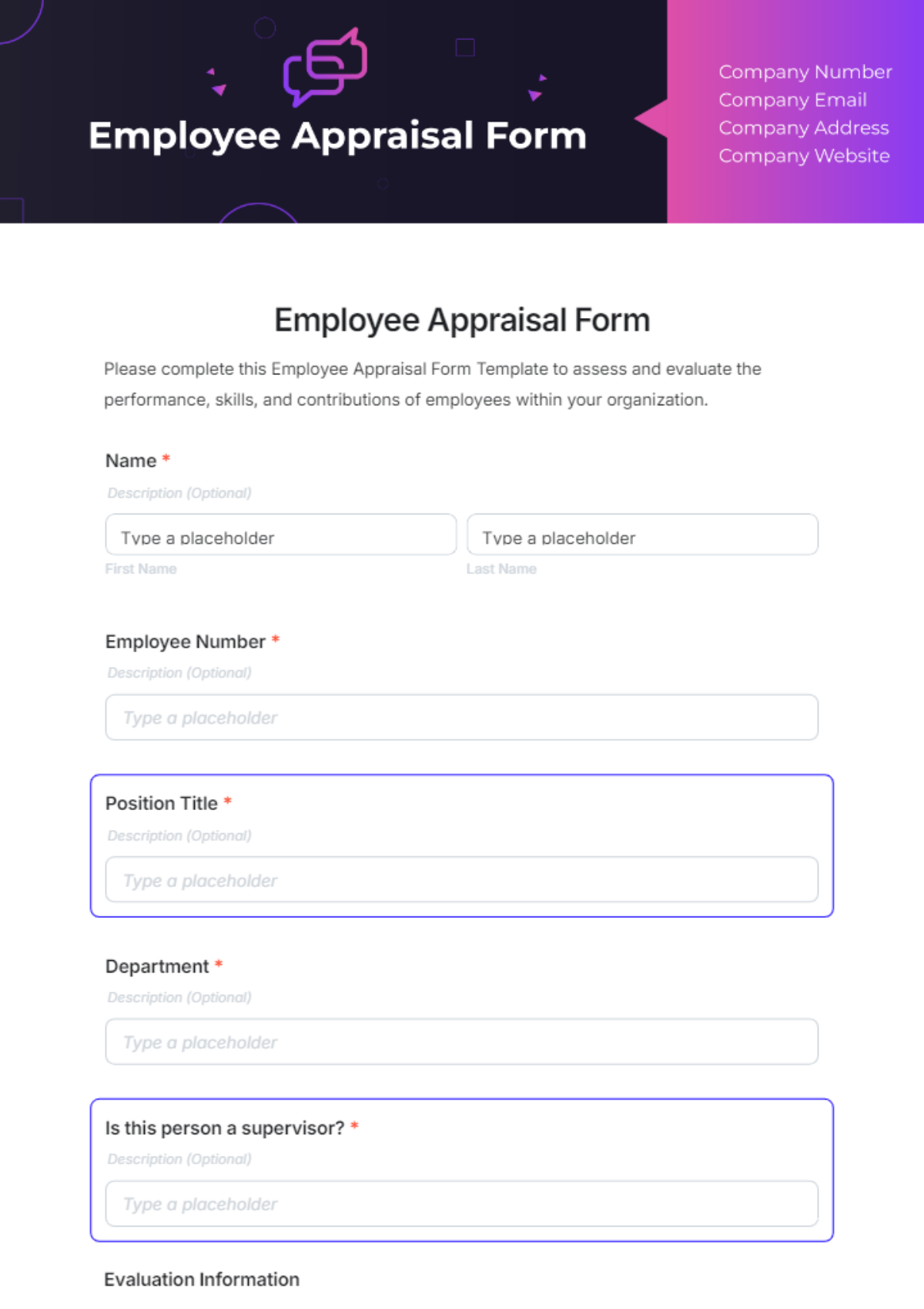 Free Employee Appraisal Form Template