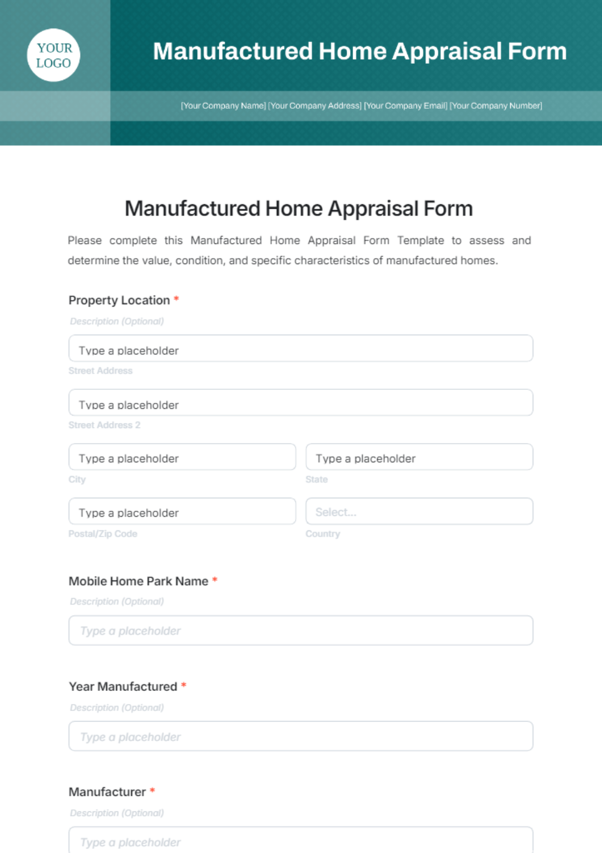 Free Manufactured Home Appraisal Form Template