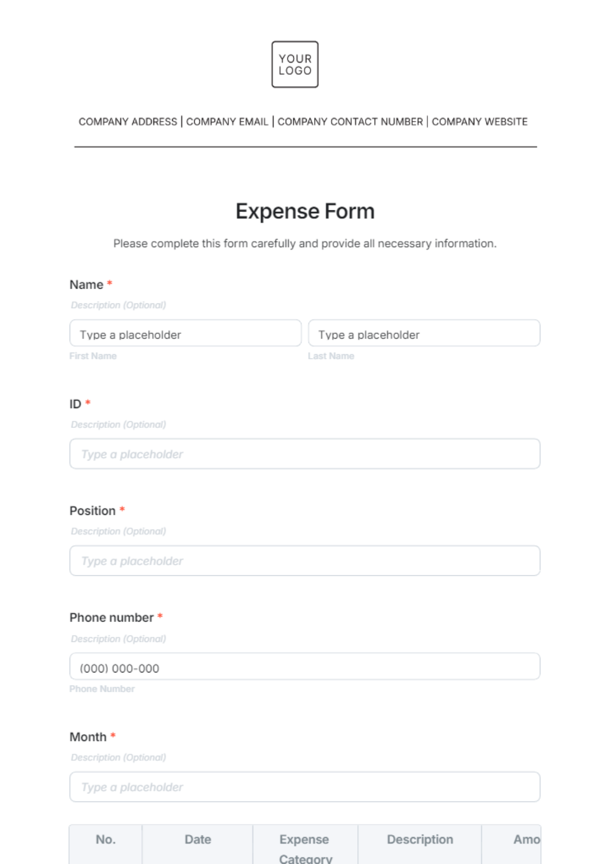 Expense Form Template - Edit Online & Download