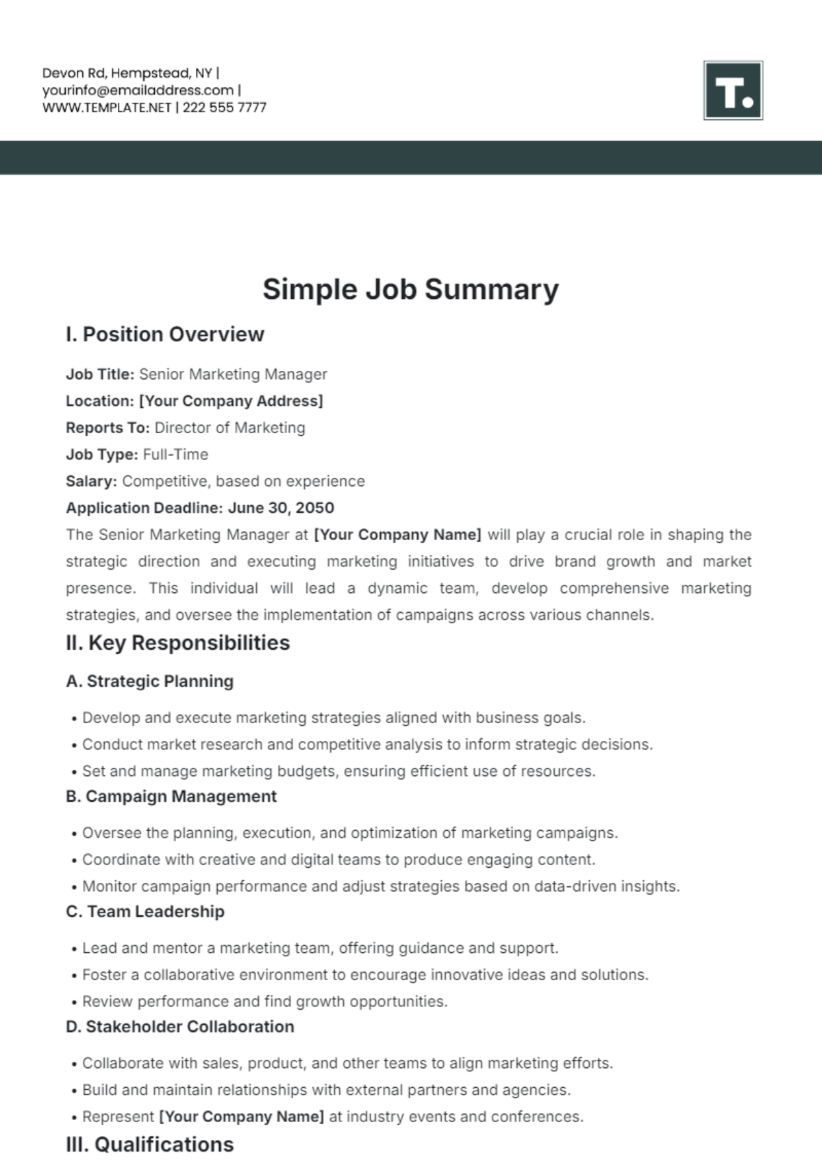 Simple Job Summary Template - Edit Online & Download