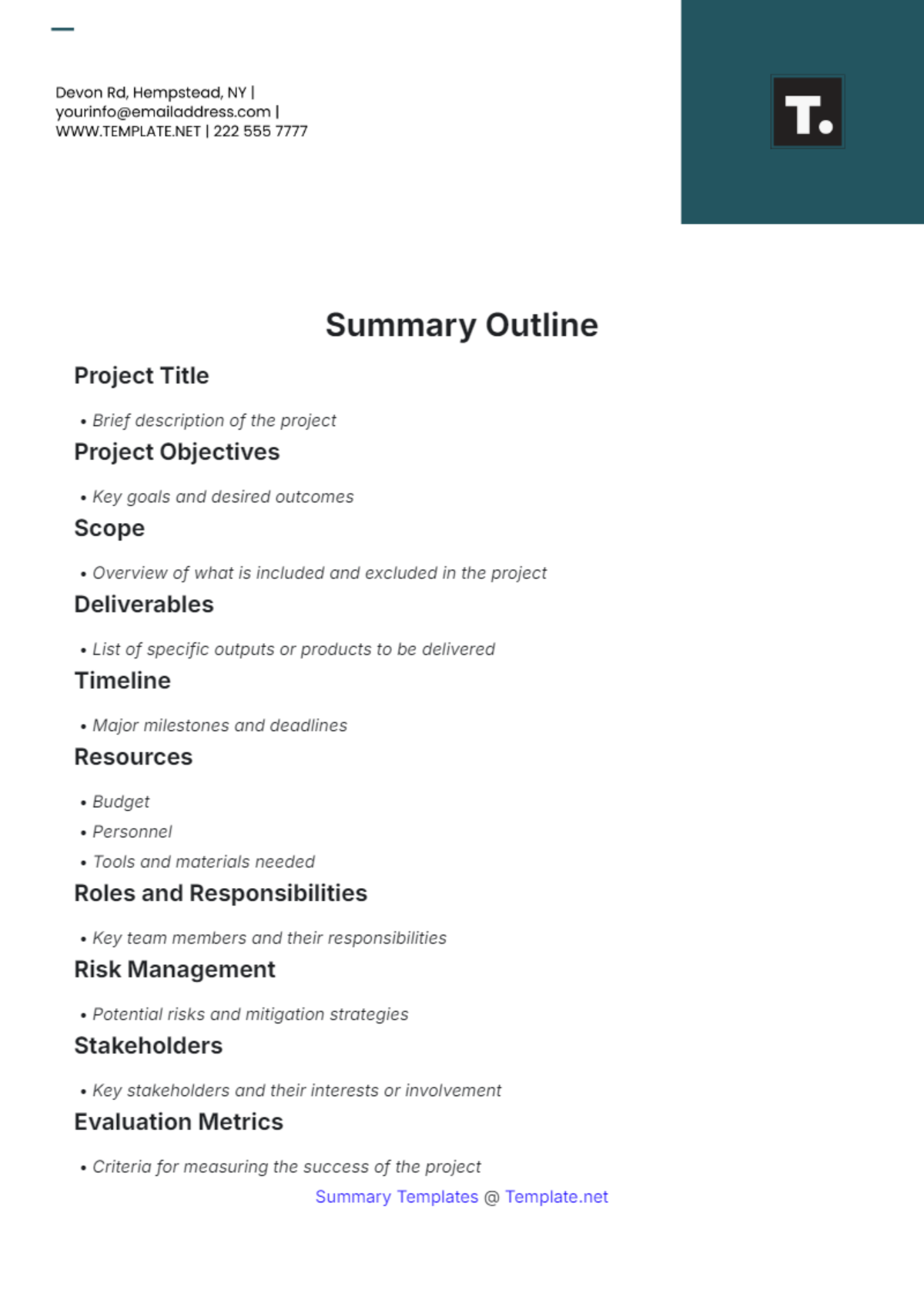 Summary Outline Template - Edit Online & Download