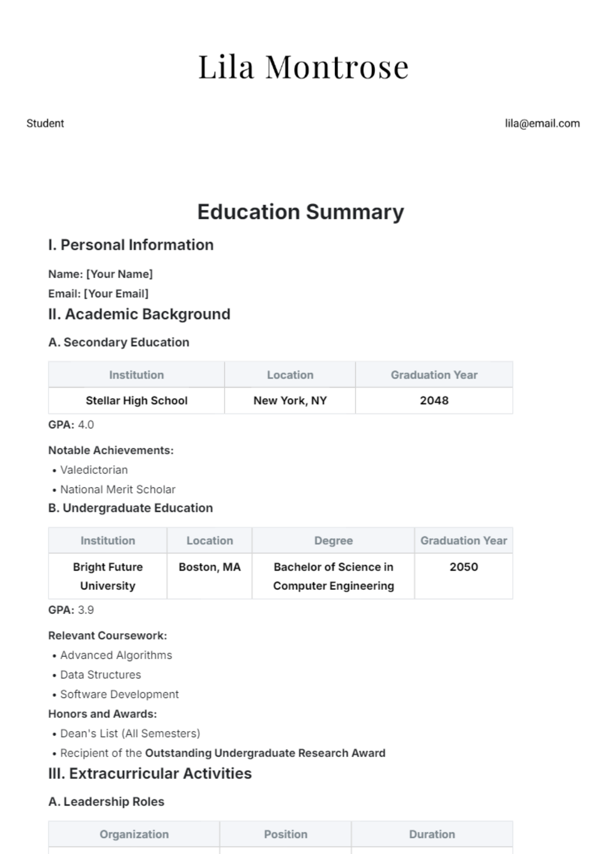 Education Summary Template - Edit Online & Download