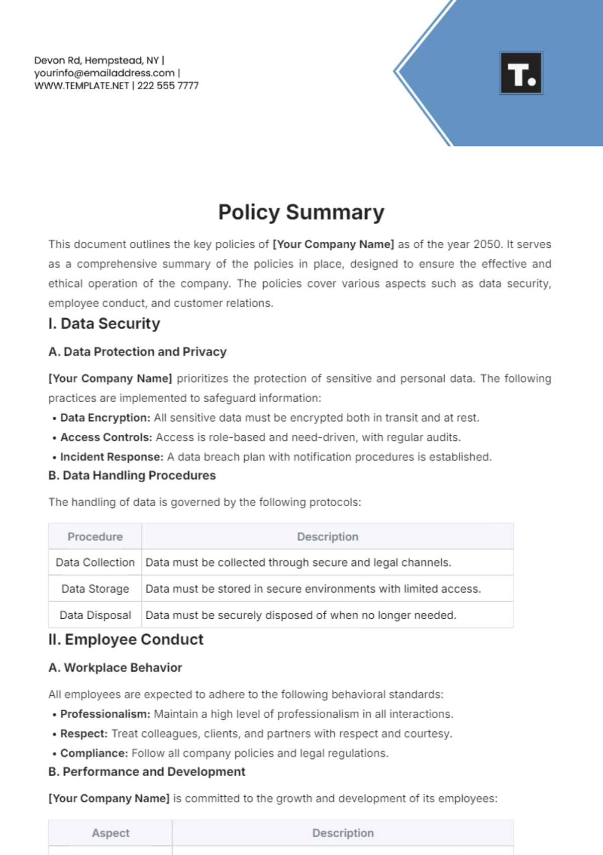 Policy Summary Template - Edit Online & Download