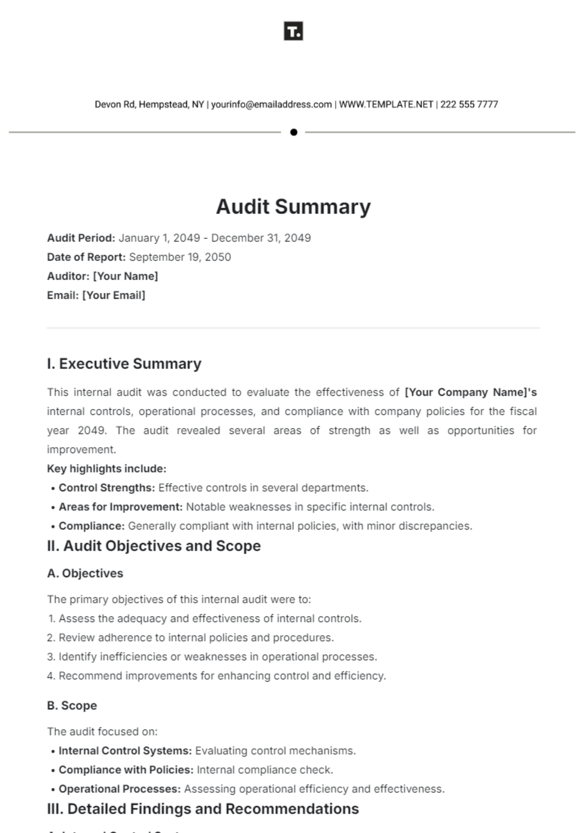 Audit Summary Template - Edit Online & Download