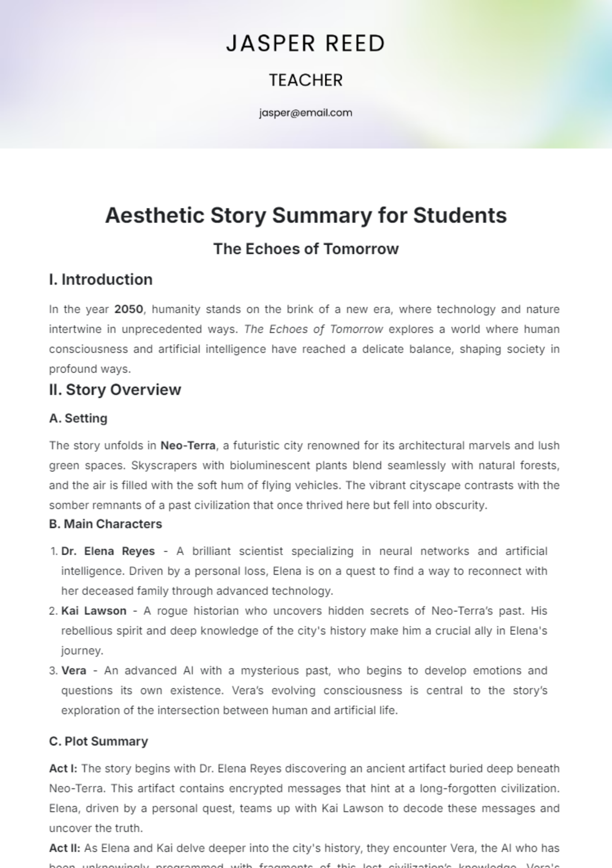 Aesthetic Story Summary for Students Template - Edit Online & Download