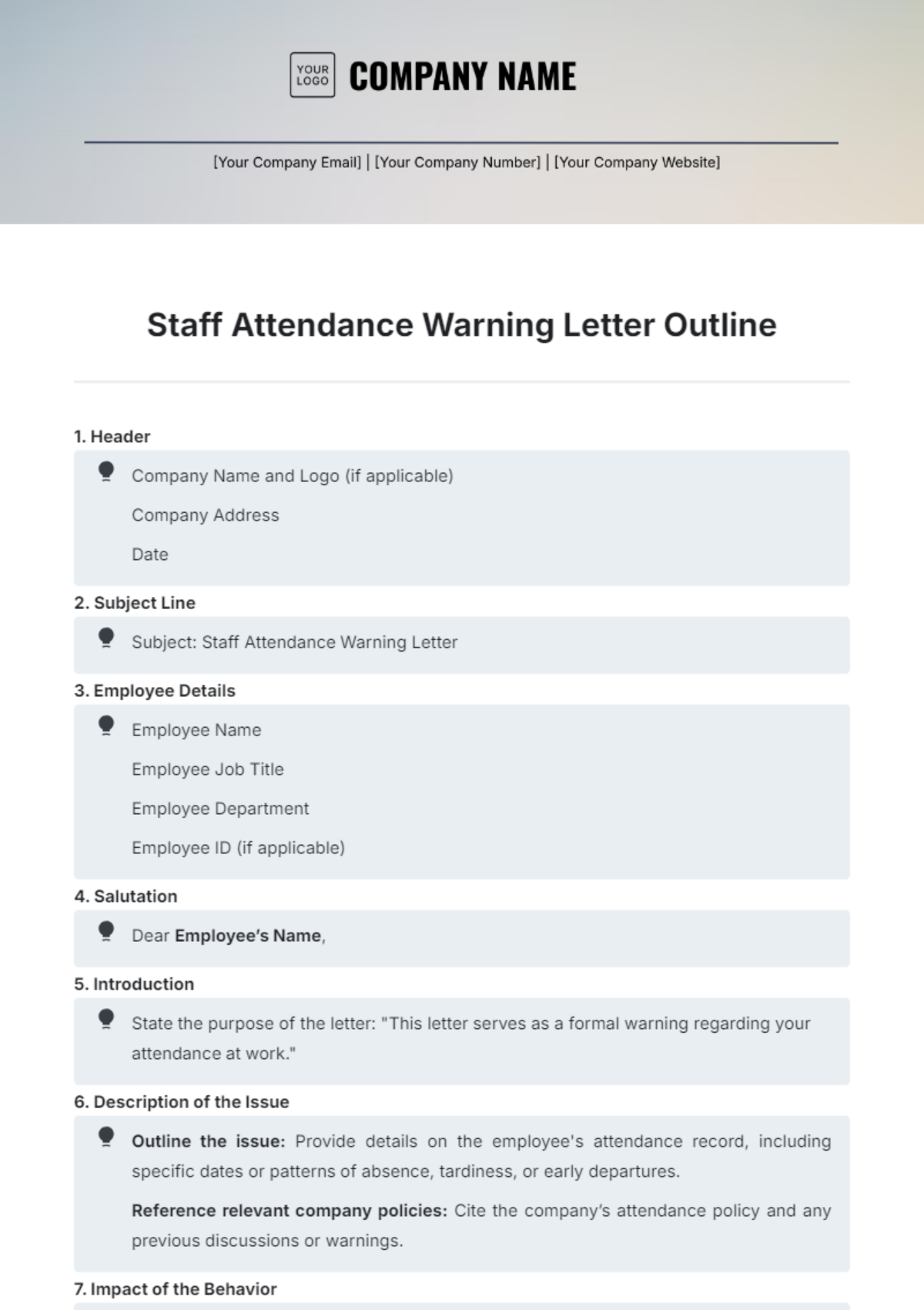 Staff Attendance Warning Letter Outline Template - Edit Online & Download