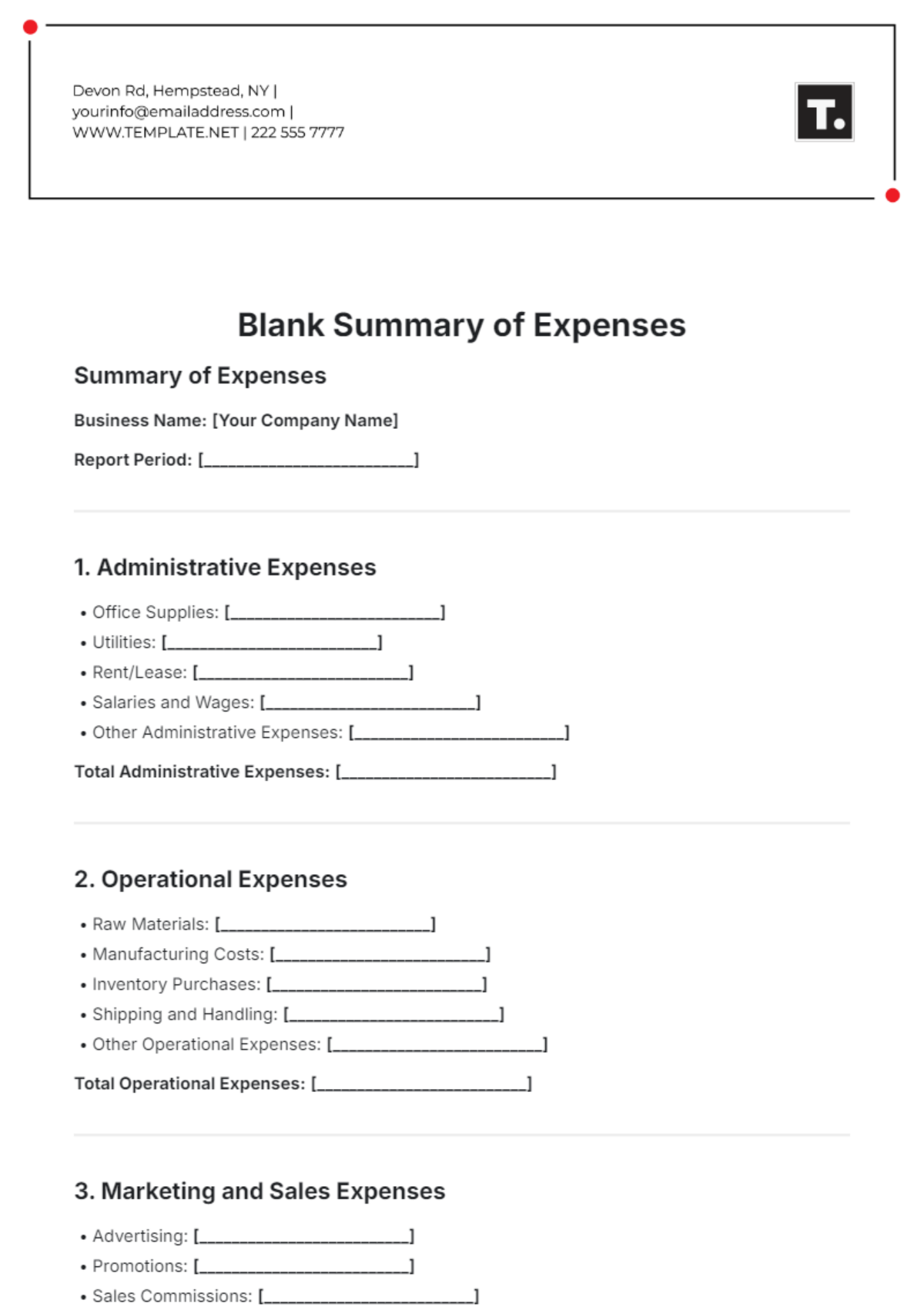 Blank Summary of Expenses Template - Edit Online & Download