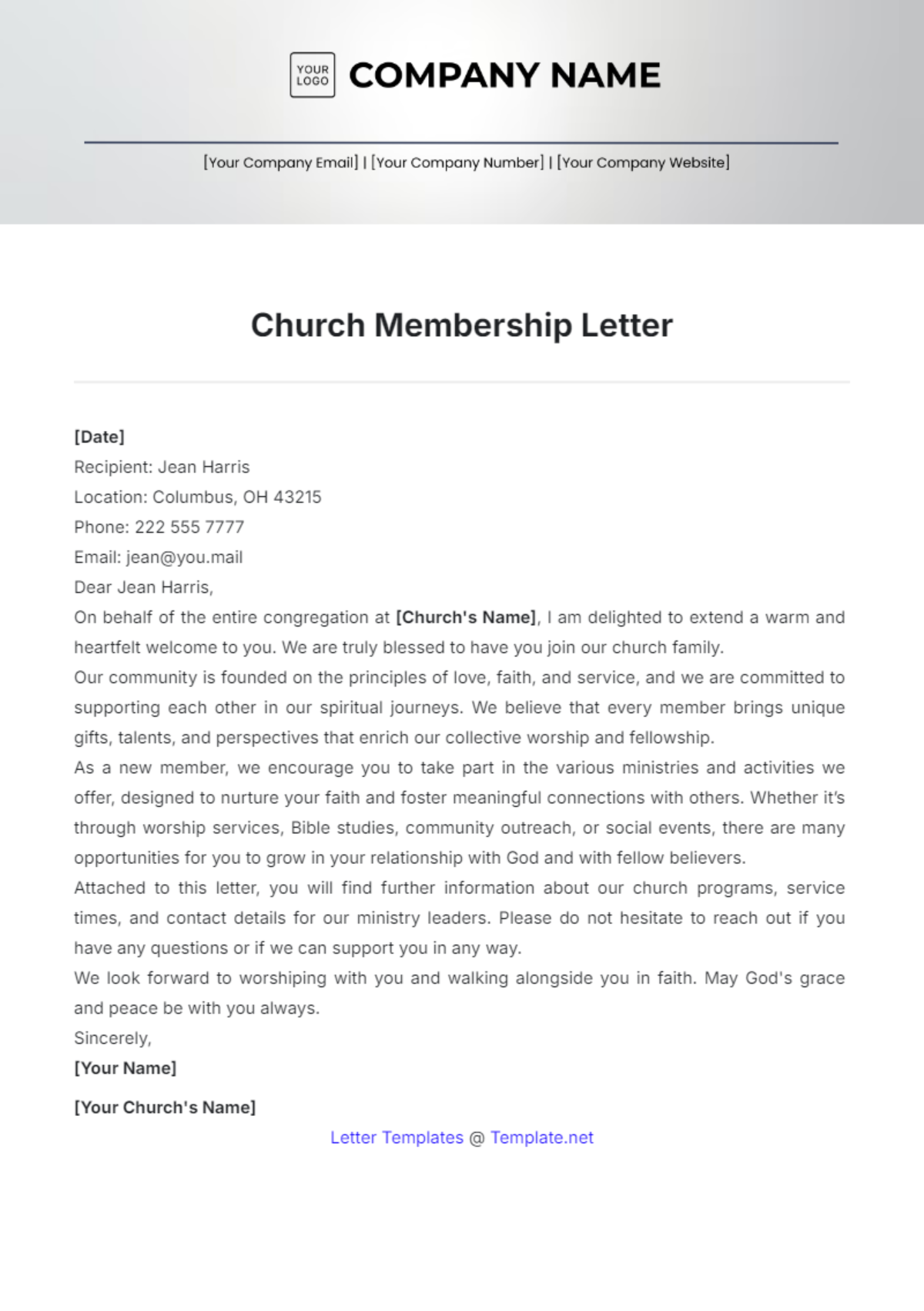 Church Membership Letter Templates - Edit Online & Download