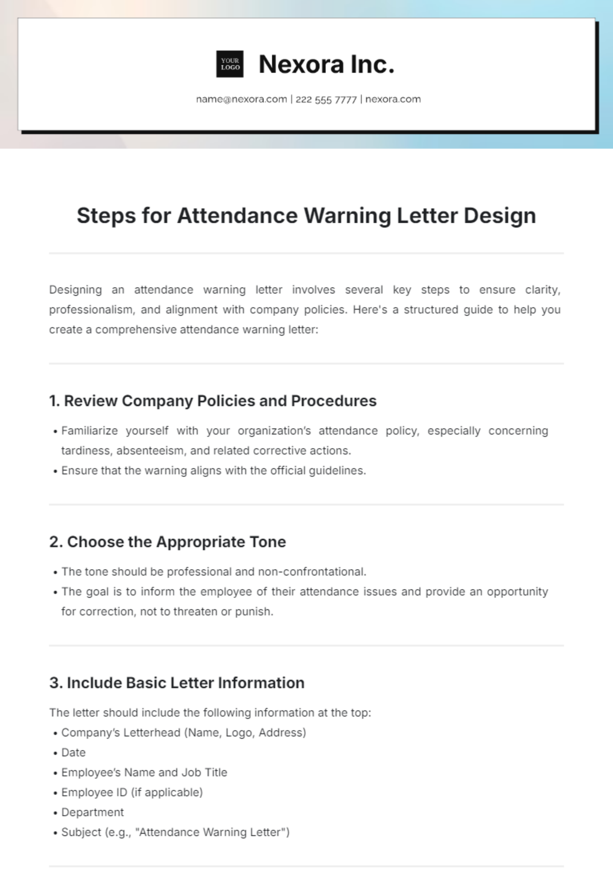 Steps for Attendance Warning Letter Design Template - Edit Online & Download