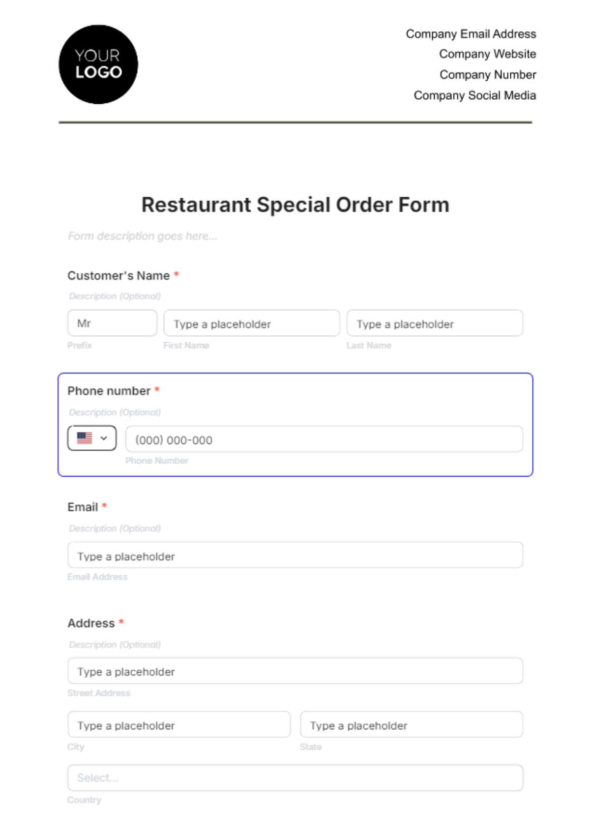 Restaurant Special Order Form Template - Edit Online & Download