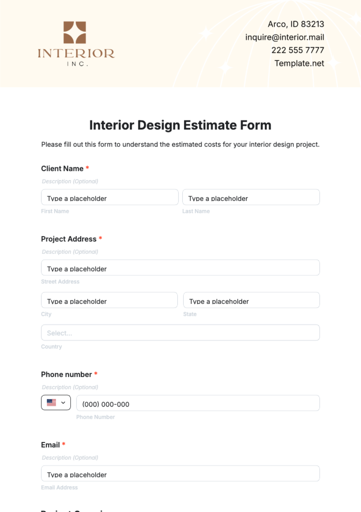 Interior Design Estimate Form Template