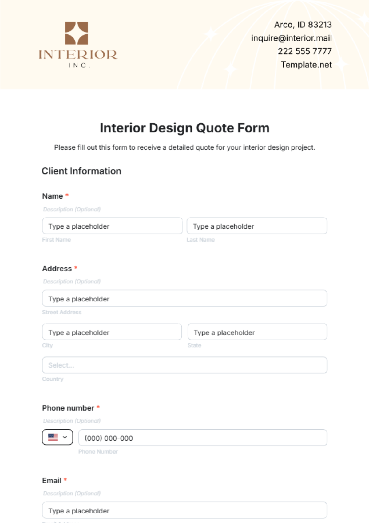 Interior Design Quote Form Template - Edit Online & Download